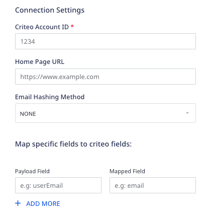 Criteo connection settings