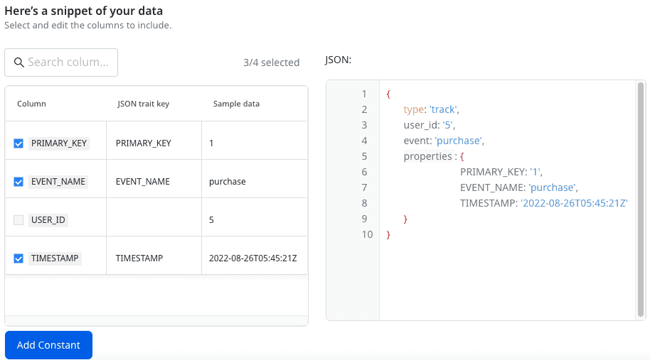 Schema tab options in RudderStack