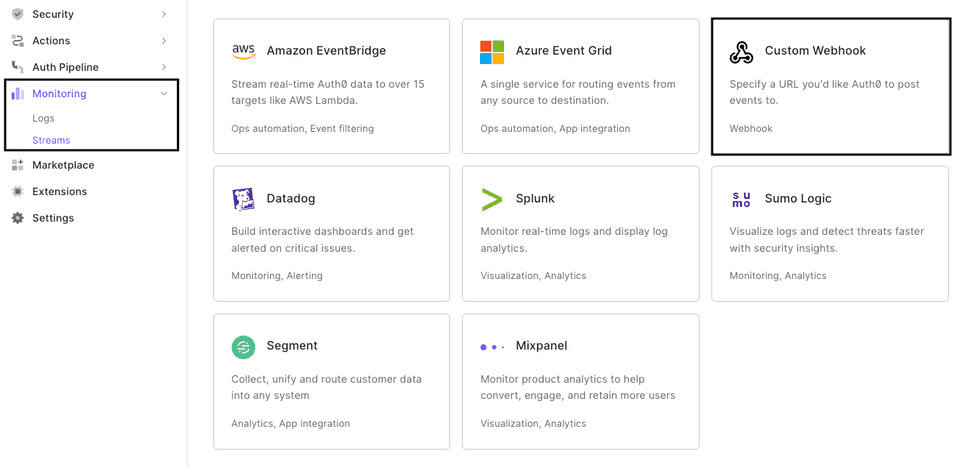 Auth0 source webhook URL