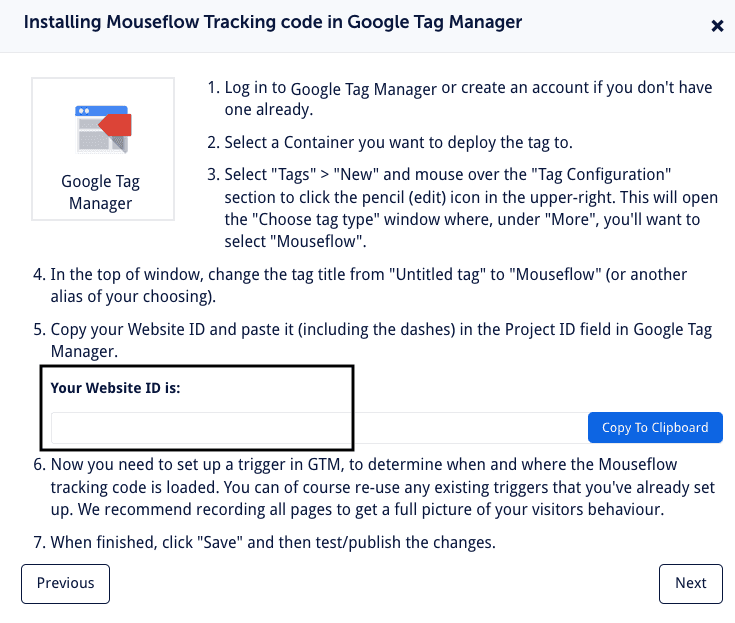 Mouseflow website ID GTM